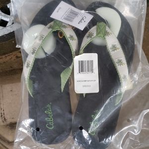 Cabelas Womens Palm Tree Thong Flip Flops sz 8